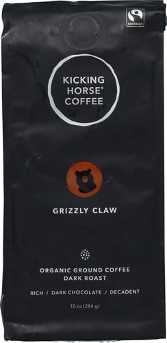 Kicking Horse Coffee, Grizzly Claw, Dark Roast, Ground, 10 oz – Certified Organic, Fairtrade, Kosher Coffee(10 Ounce (Pack of 6))