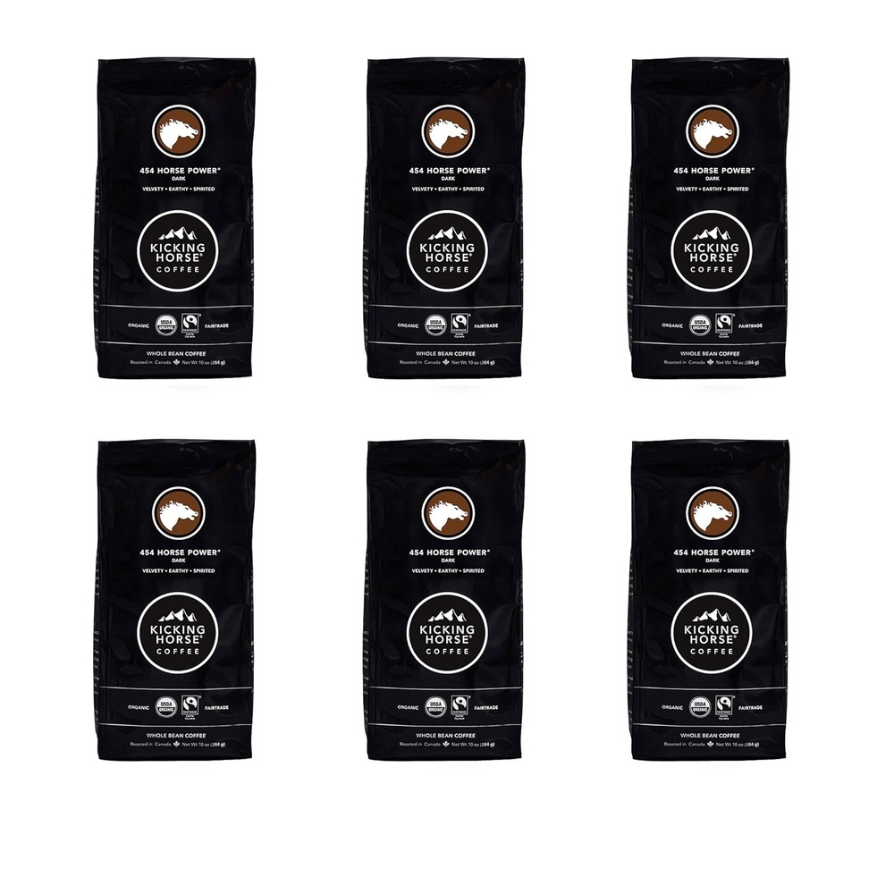 Kicking Horse Coffee, 454 Horse Power, Dark Roast, Whole Bean, 10 oz – Certified Organic, Fairtrade, Kosher Coffee 10 Ounce (Pack of 6)(10 Ounce (Pack of 6))