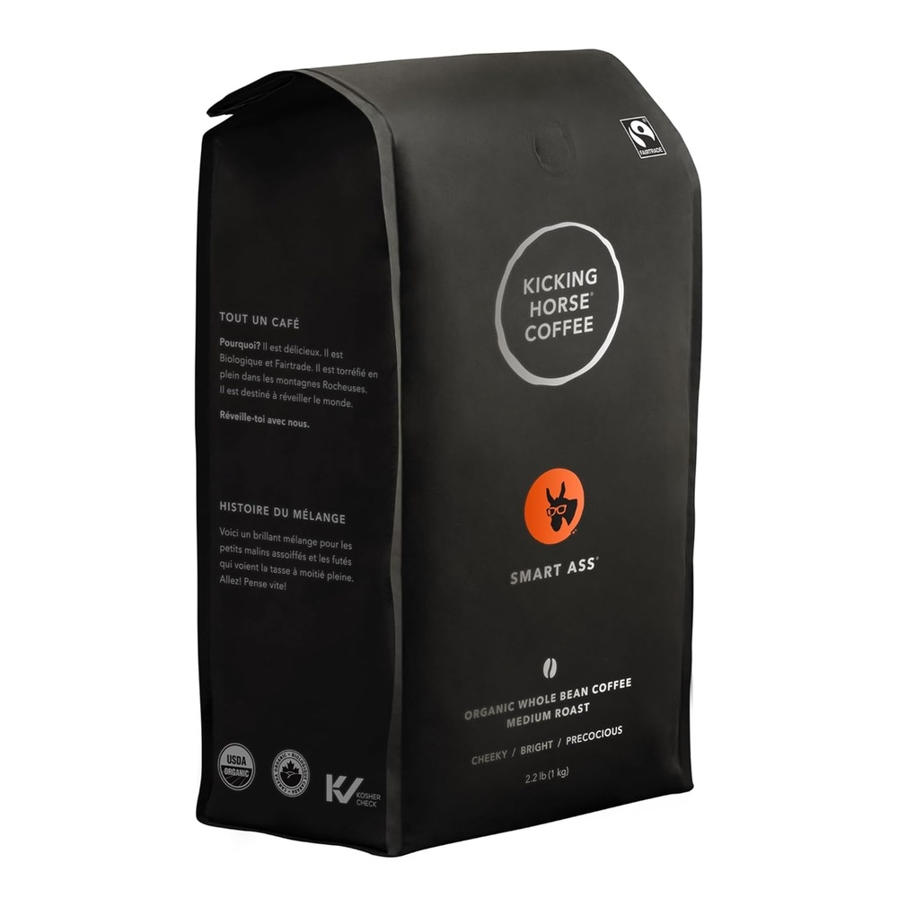 Kicking Horse Coffee Smart Ass, Medium Roast, Whole Bean, Certified Organic, Fairtrade, Kosher, 10 Ounce (Pack of 6)(35.2 Ounce (Pack of 6))