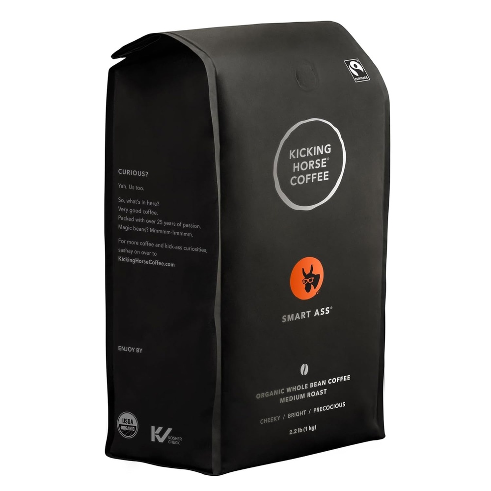 Kicking Horse Coffee Smart Ass, Medium Roast, Whole Bean, Certified Organic, Fairtrade, Kosher, 10 Ounce (Pack of 6)(35.2 Ounce (Pack of 1))