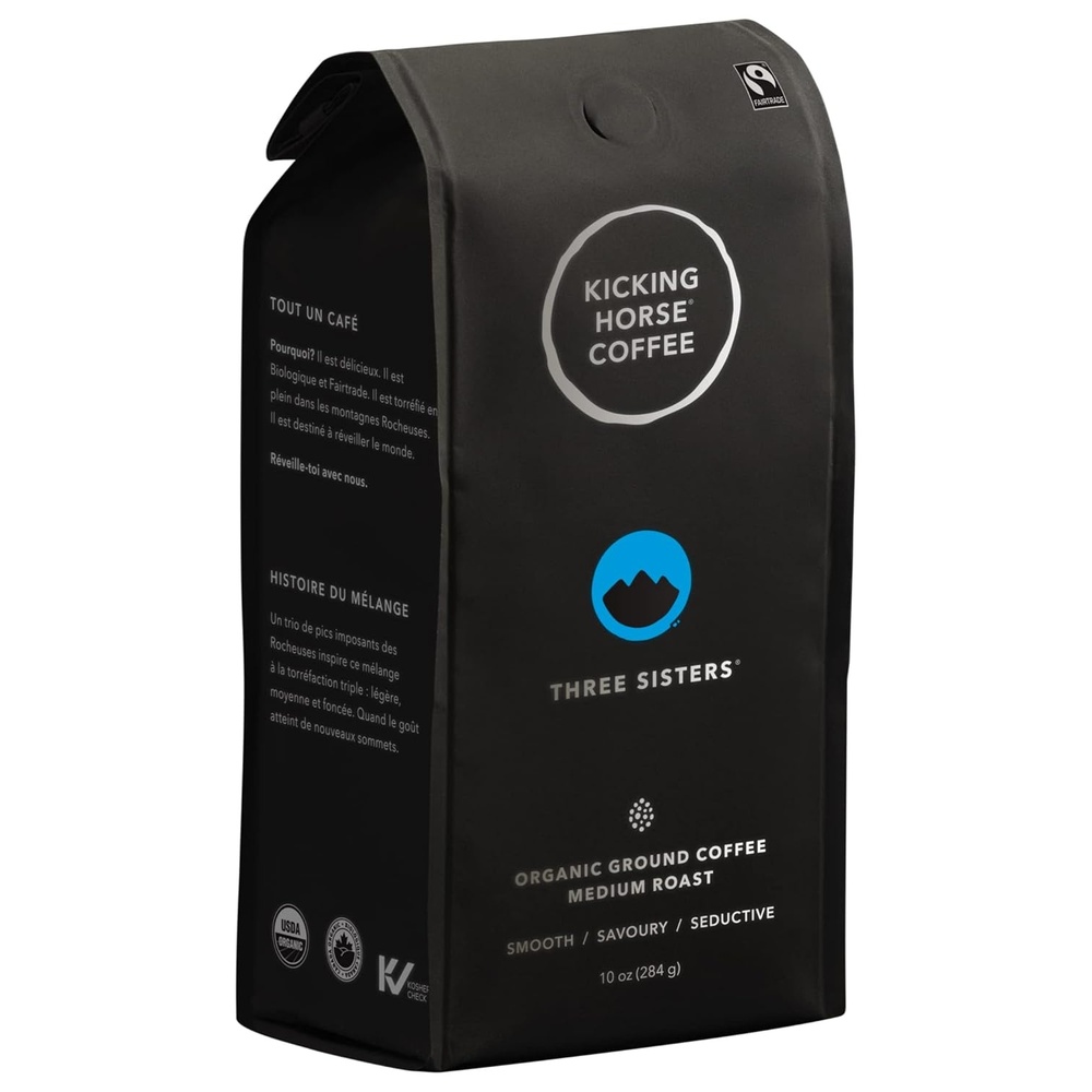 Kicking Horse Coffee Three Sisters, Medium Roast, Ground, Certified Organic, Fairtrade, Kosher, Black, 10 Oz, Pack of 6