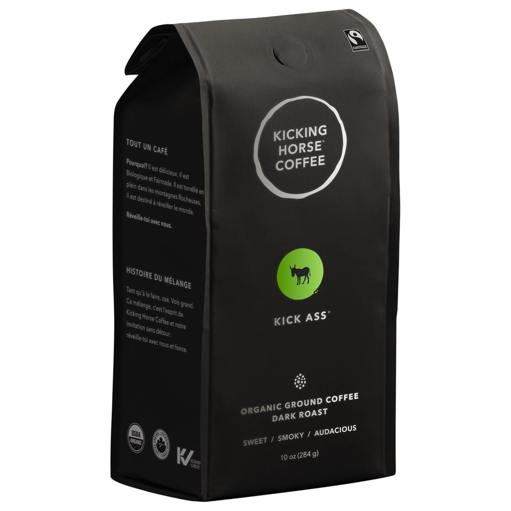 Kicking Horse Coffee Kick Ass, Dark Roast, Ground, Certified Organic, Fairtrade, Kosher, Black, 284 g, Pack of 6