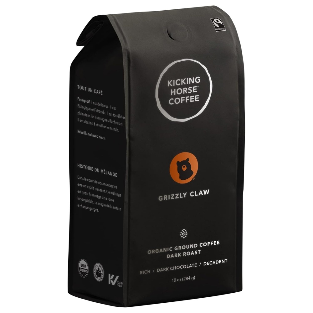 Kicking Horse Coffee Grizzly Claw, Dark Roast, Ground, Certified Organic, Fairtrade, Kosher, Black, 60 Oz, Pack of 6