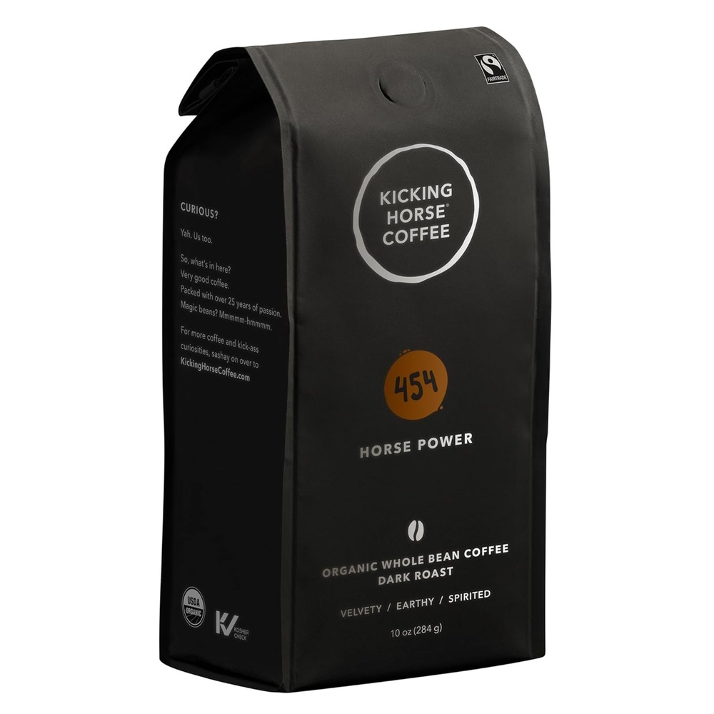 Kicking Horse Coffee, 454 Horse Power, Dark Roast, Whole Bean, 10 oz – Certified Organic, Fairtrade, Kosher Coffee 10 Ounce (Pack of 6)(10 Ounce (Pack of 1))