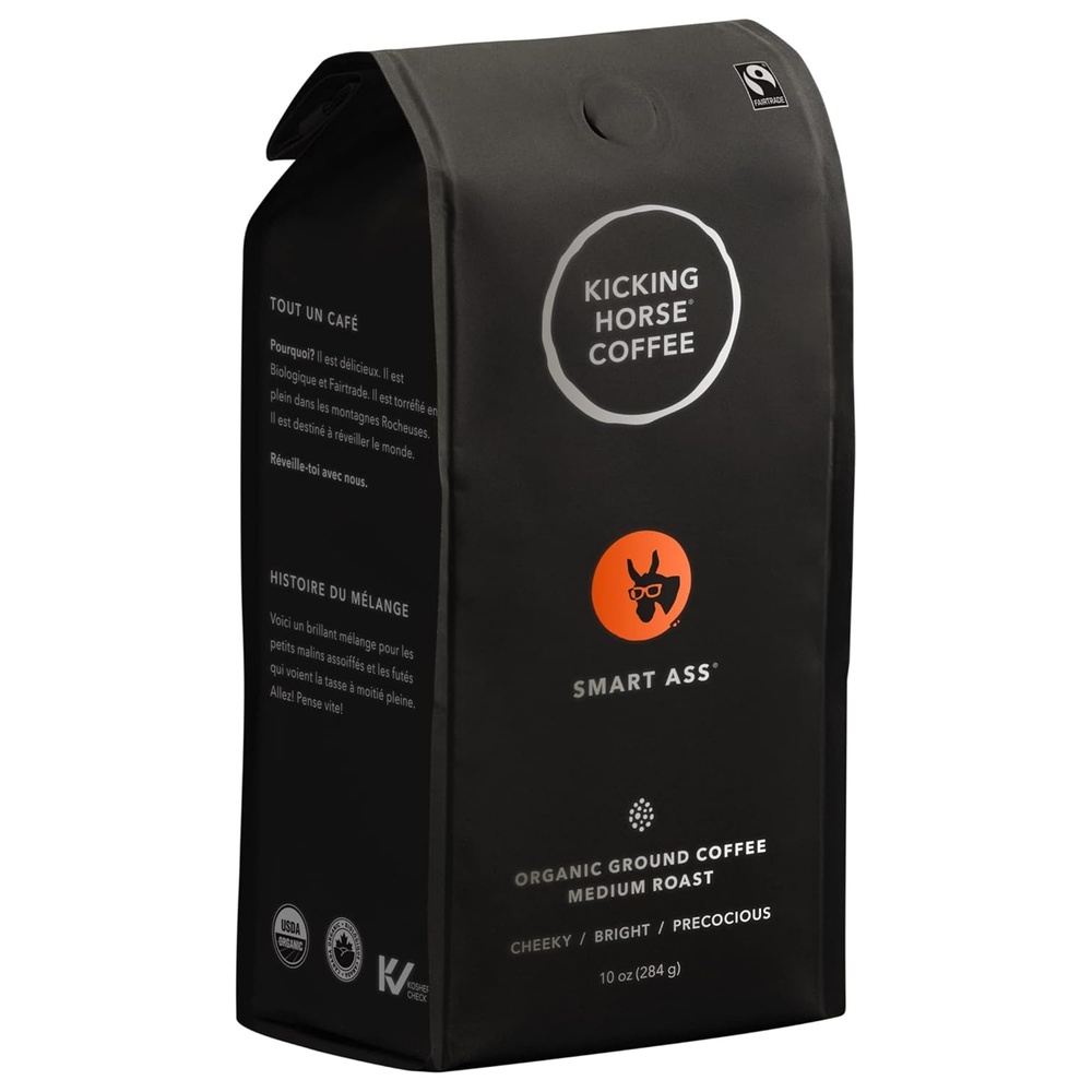 Kicking Horse Coffee Smart Ass, Medium Roast, Ground, Certified Organic, Fairtrade, Kosher, Black,284 g (Pack of 6)(10 Ounce (Pack of 6))