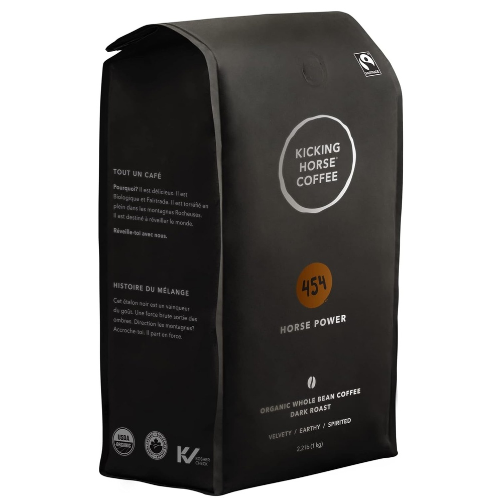 Kicking Horse Coffee 454 Horse Power, Dark Roast, Whole Bean, 1 Kg (Pack of 6) – Certified Organic, Fairtrade, Kosher(35.2 Ounce (Pack of 6))