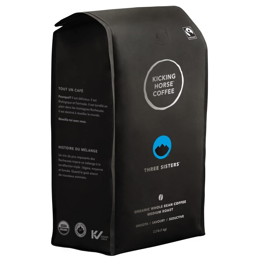 Kicking Horse Coffee Three Sisters, Medium Roast, Whole Bean, Certified Organic, Fairtrade, Kosher, Black, 35.2 Oz, Pack of 6