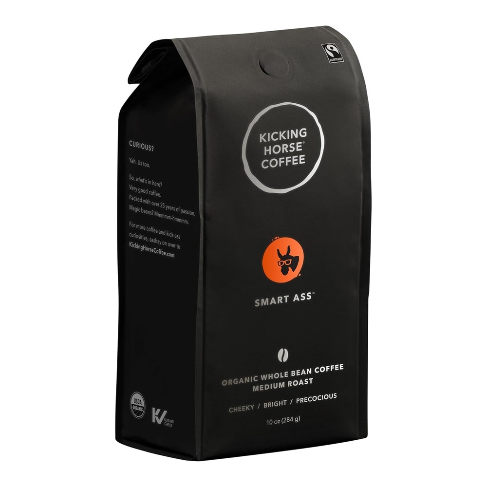 Kicking Horse Coffee Smart Ass, Medium Roast, Whole Bean, Certified Organic, Fairtrade, Kosher, 10 Ounce (Pack of 6)(10 Ounce (Pack of 6))