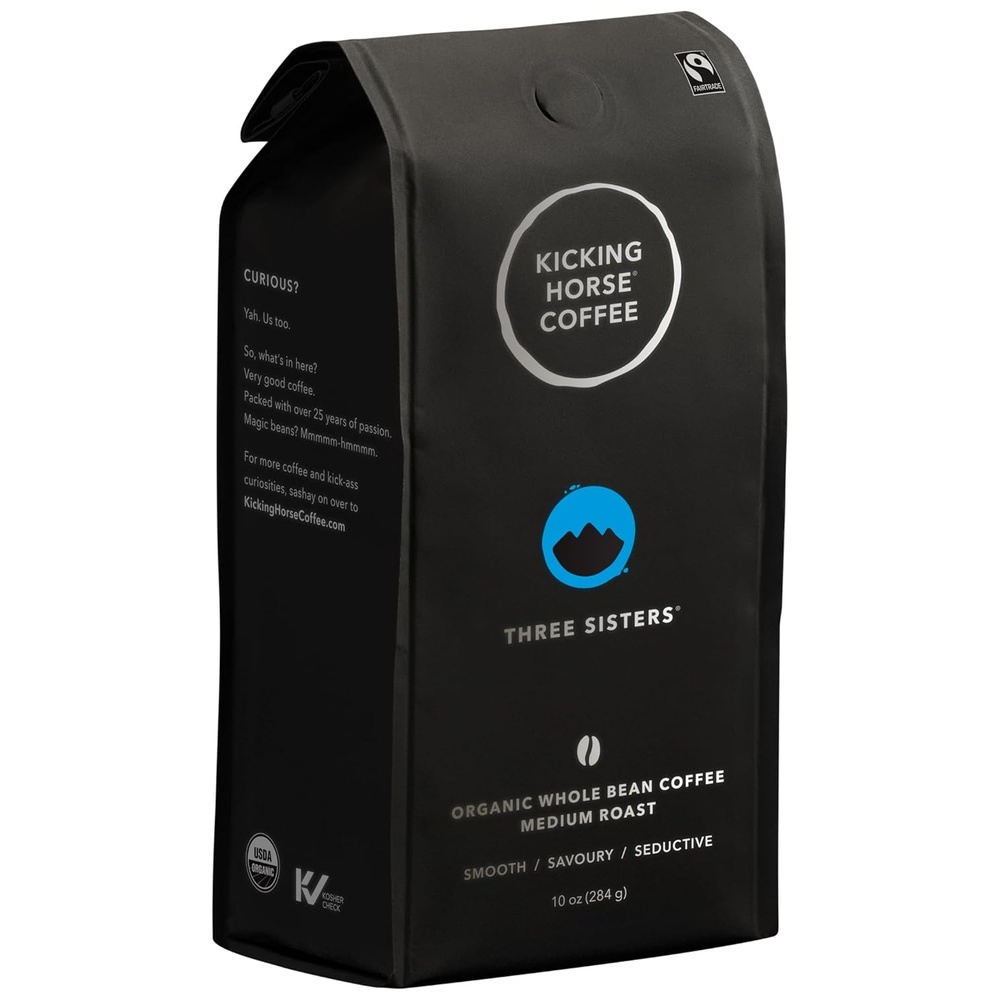 Kicking Horse Coffee, Three Sisters, Medium Roast, Whole Bean, 10 Oz – Certified Organic, Fairtrade,10 Ounce (Pack of 6)