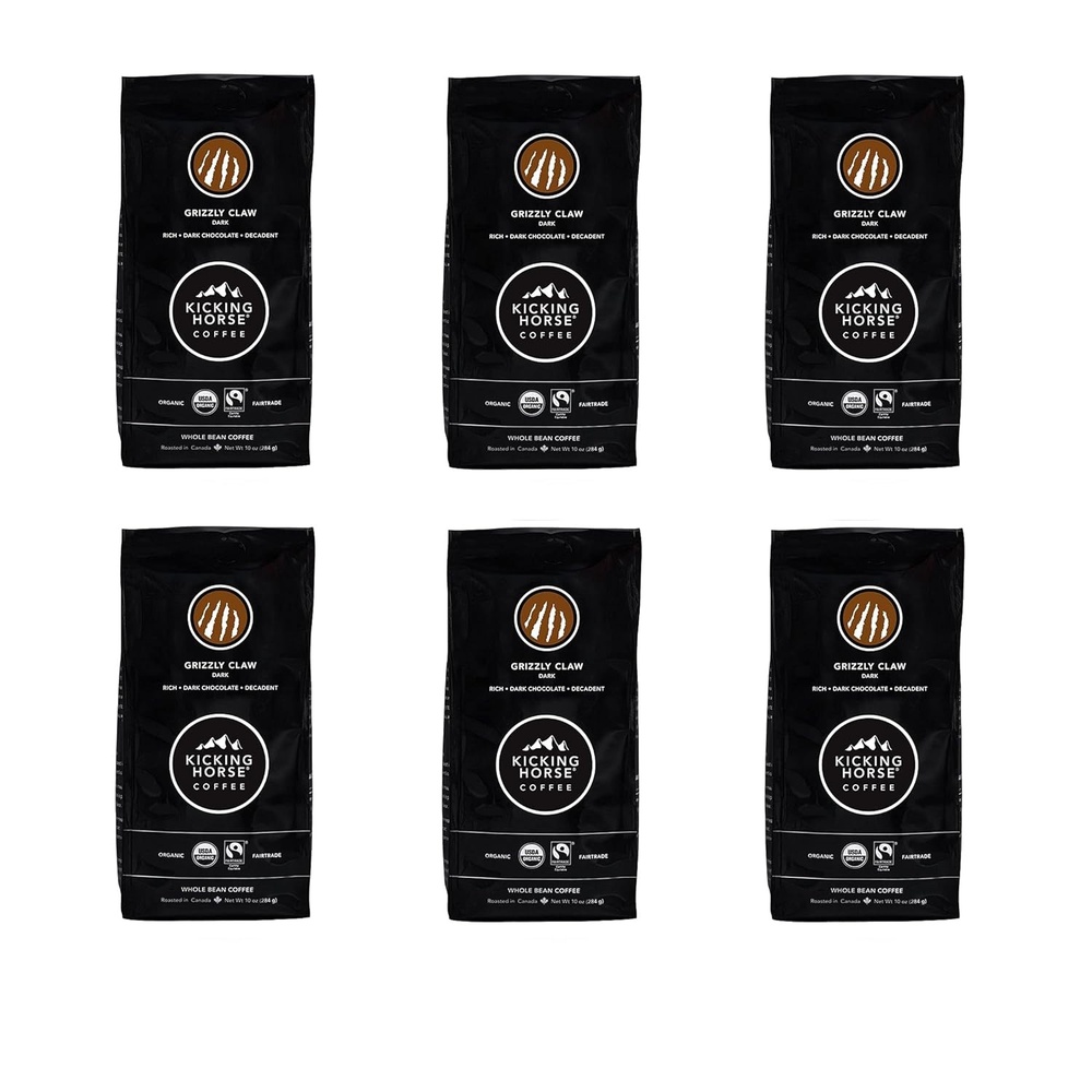 Kicking Horse Coffee, Grizzly Claw, Dark Roast, Whole Bean, 10 oz – Certified Organic, Fairtrade, Kosher Coffee (Pack of 6) (Packaging may vary),10 Ounce (Pack of 6)(10 Ounce (Pack of 6))