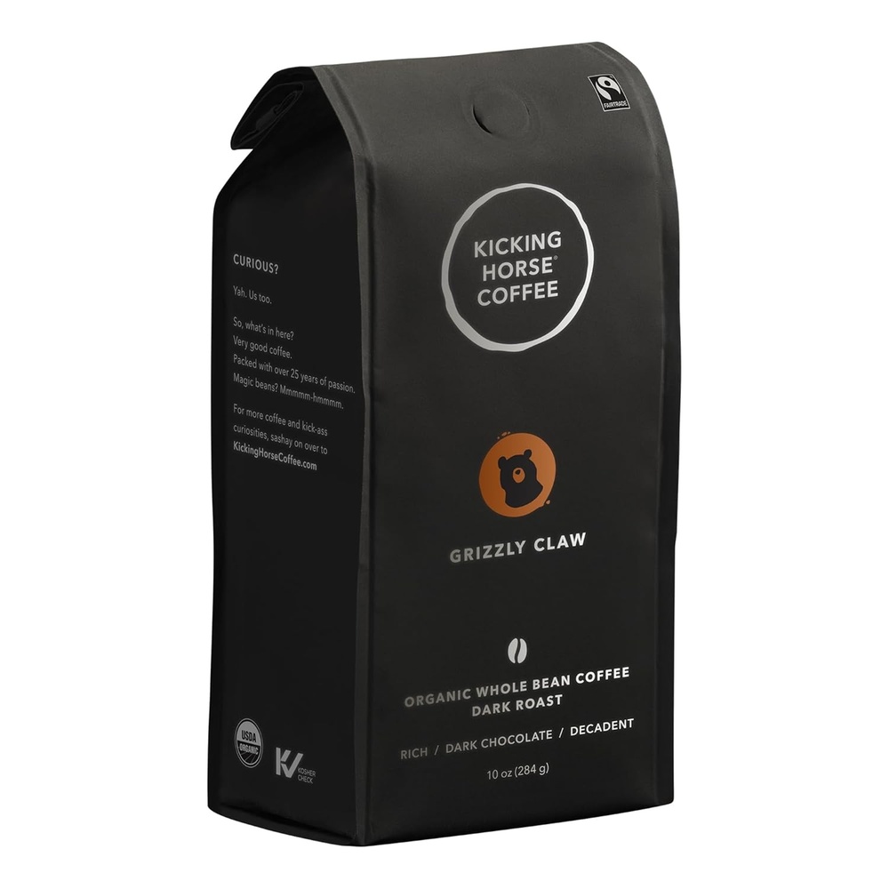 Kicking Horse Coffee, Grizzly Claw, Dark Roast, Whole Bean, 10 oz – Certified Organic, Fairtrade, Kosher Coffee (Pack of 6) (Packaging may vary),10 Ounce (Pack of 6)(10 Ounce (Pack of 1))
