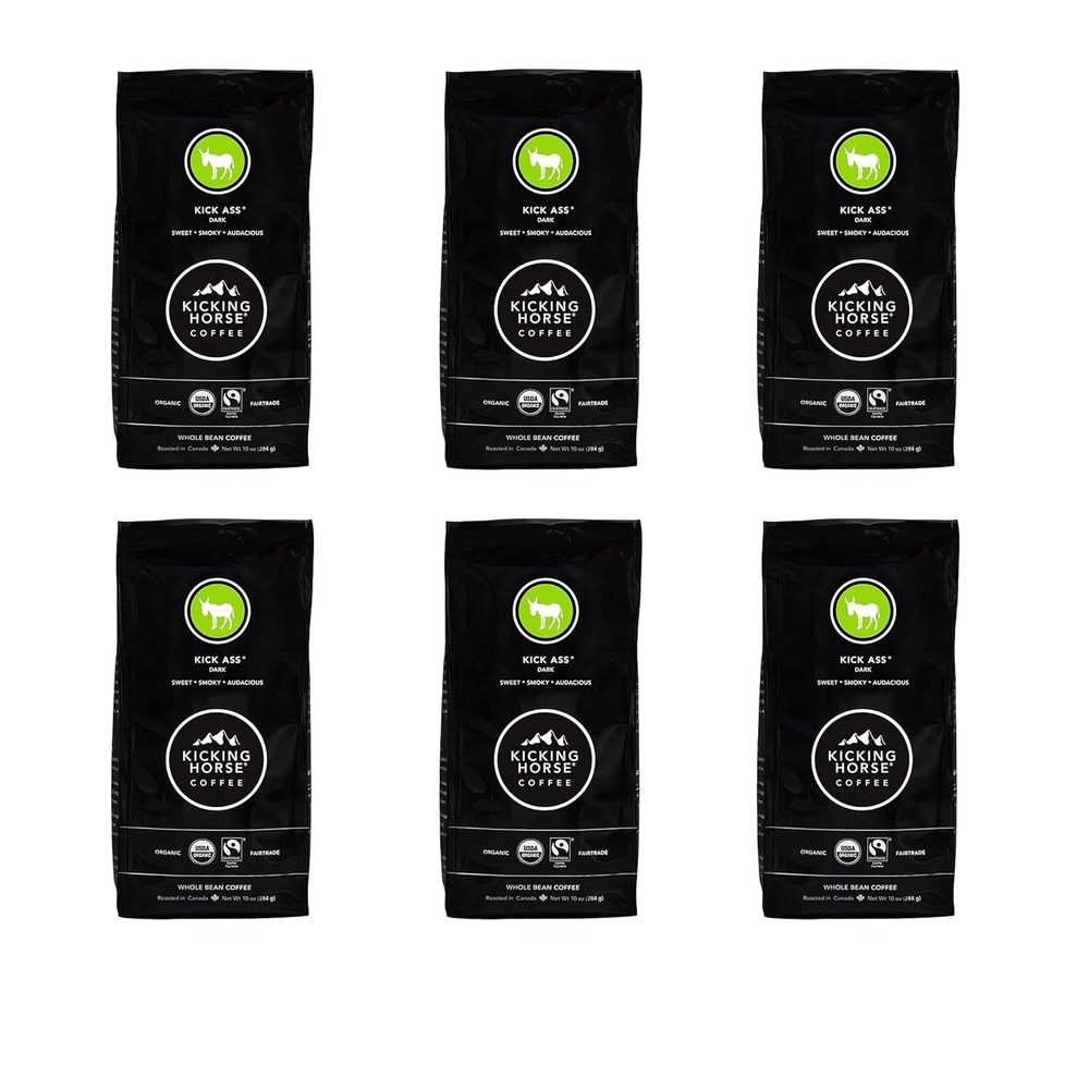 Kicking Horse Coffee, Kick Ass, Dark Roast, Whole Bean, 10 Oz(10 Ounce (Pack of 6))